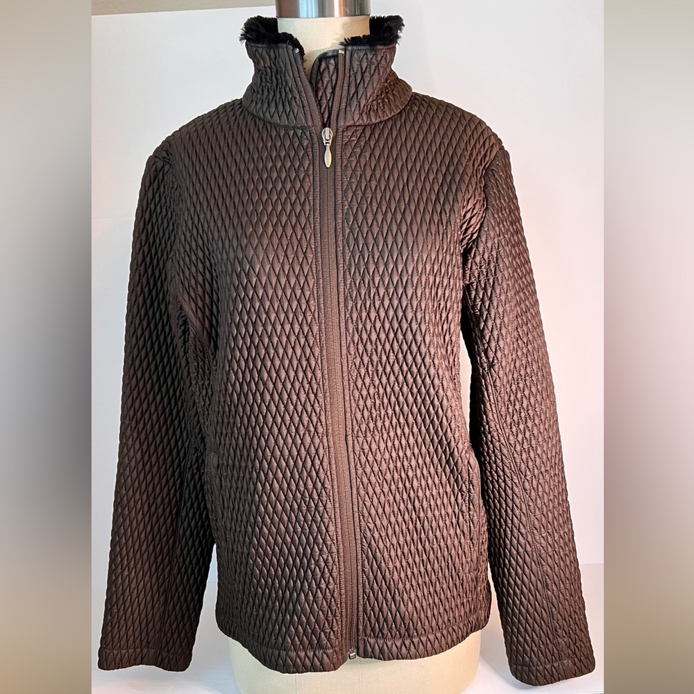 Columbia Sportswear Chocolate Brown MicroPuff Jacket w Faux Fur Collar Size L